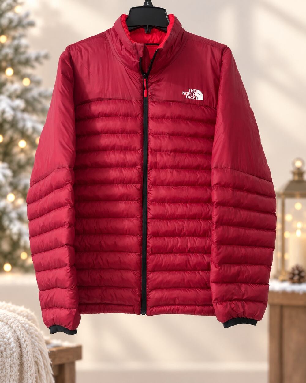 The North Face Men’s Large Red Puffer Jacket Lightweight Insulated Full Zip